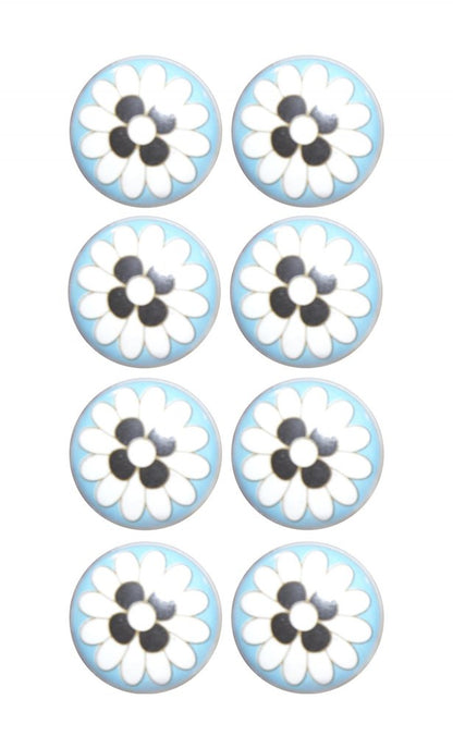 Set of Eight Blue White And Black Floral Ceramic Drawer Pull Knobs HomeRoots