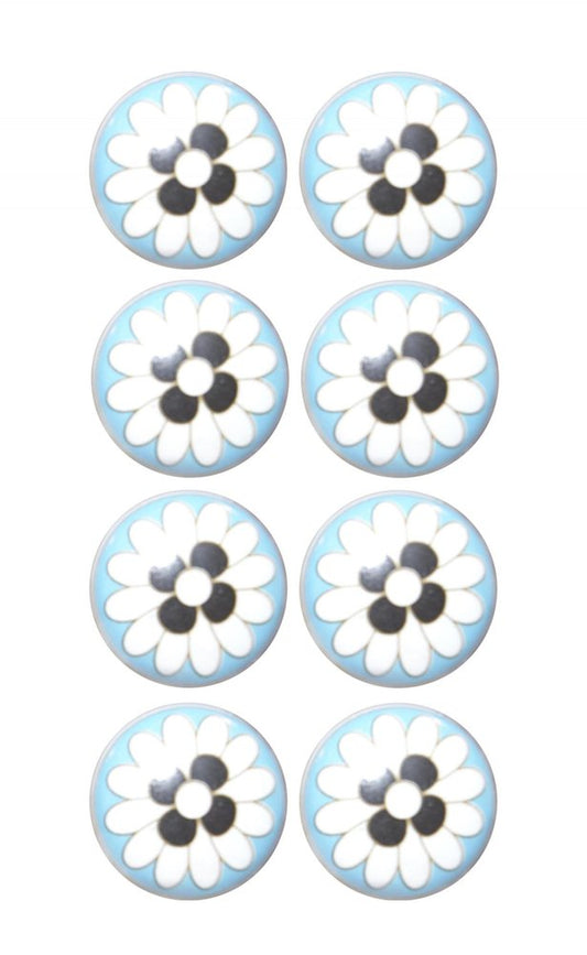 Set of Eight Blue White And Black Floral Ceramic Drawer Pull Knobs HomeRoots