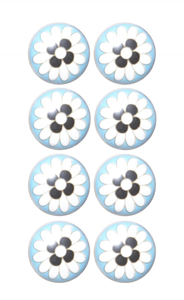 Set of Eight Blue White And Black Floral Ceramic Drawer Pull Knobs HomeRoots