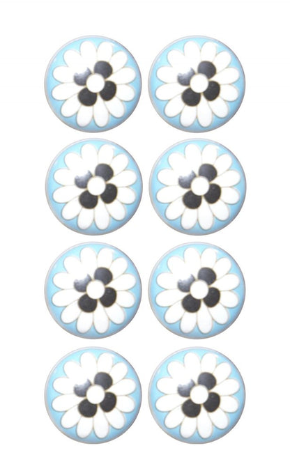 Set of Eight Blue White And Black Floral Ceramic Drawer Pull Knobs HomeRoots