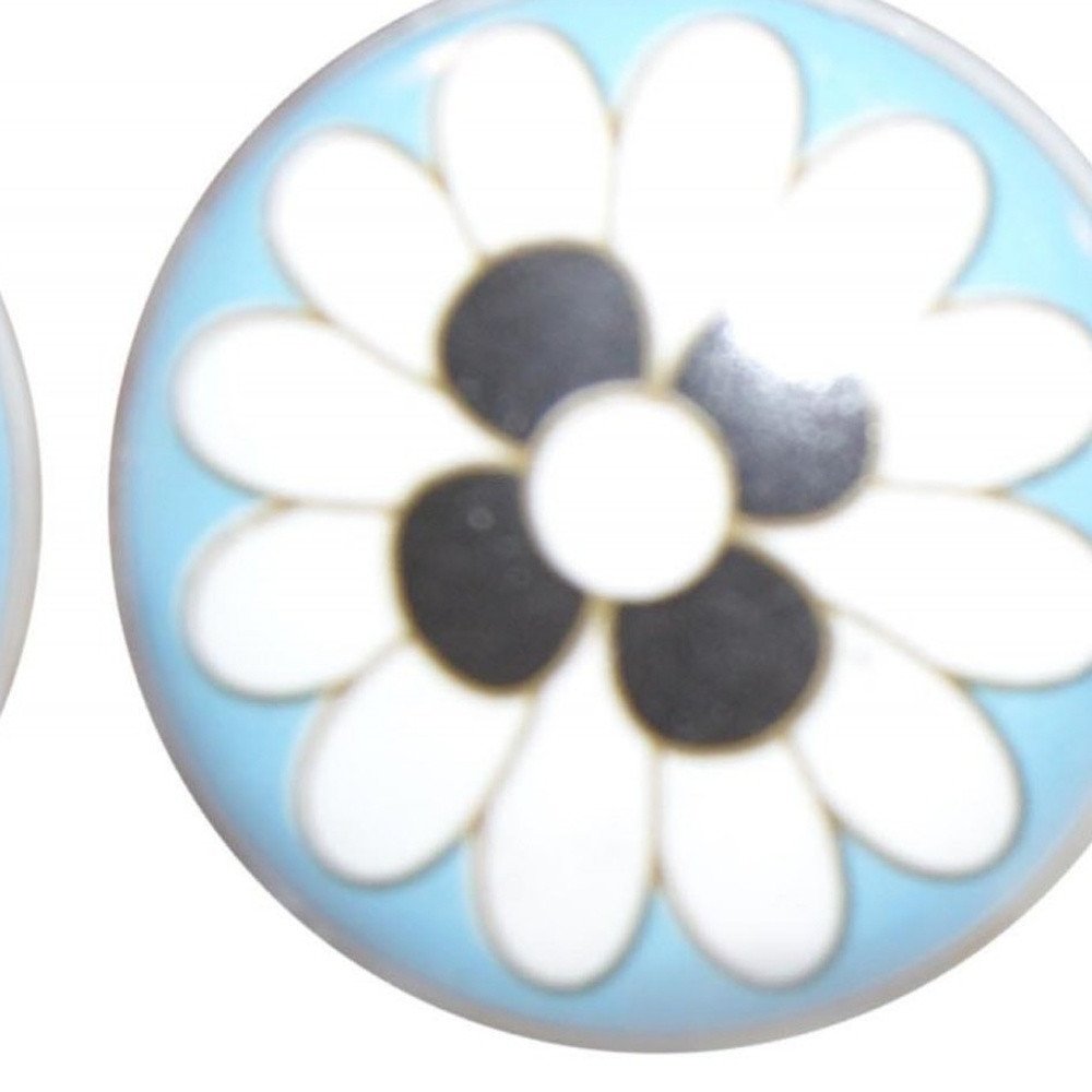 Set of Eight Blue White And Black Floral Ceramic Drawer Pull Knobs HomeRoots
