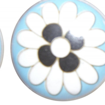 Set of Eight Blue White And Black Floral Ceramic Drawer Pull Knobs HomeRoots