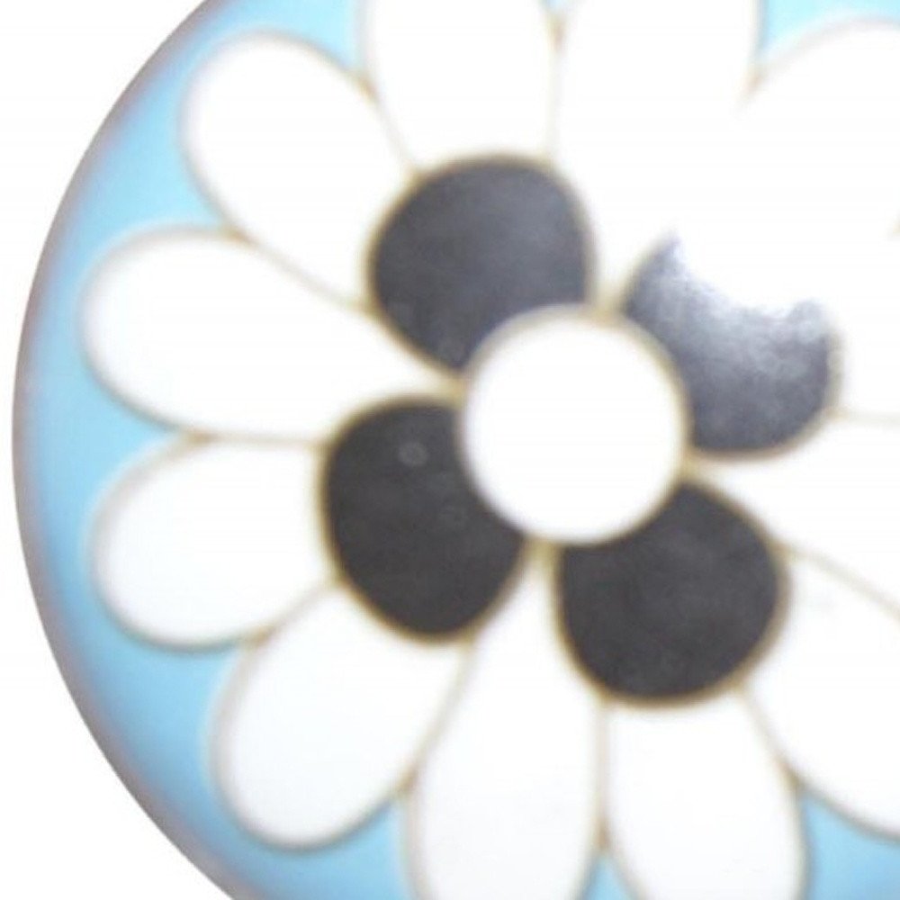 Set of Eight Blue White And Black Floral Ceramic Drawer Pull Knobs HomeRoots