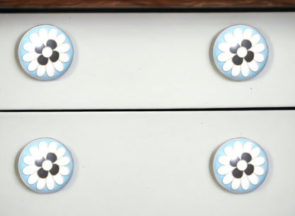 Set of Eight Blue White And Black Floral Ceramic Drawer Pull Knobs HomeRoots