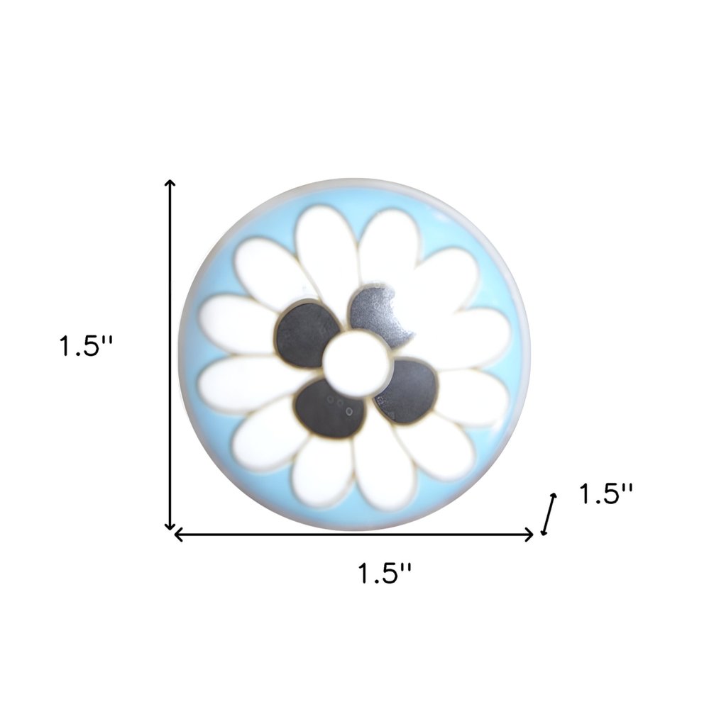 Set of Eight Blue White And Black Floral Ceramic Drawer Pull Knobs HomeRoots