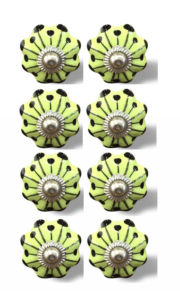 Set of Eight Lemon Black And Silver Botanical Ceramic Drawer Pull Knobs HomeRoots