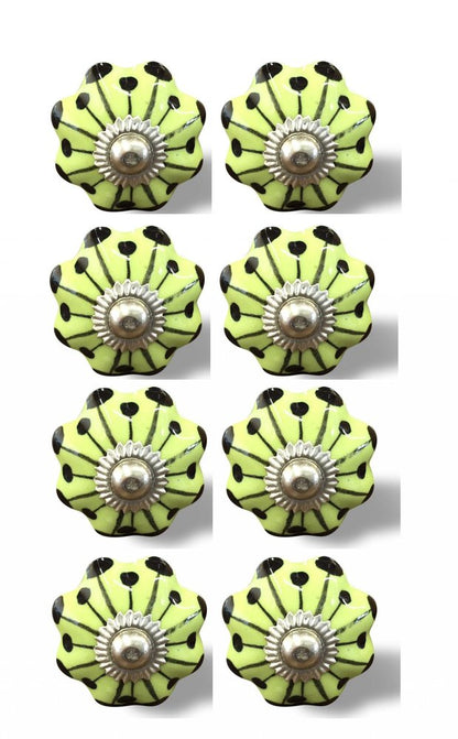 Set of Eight Lemon Black And Silver Botanical Ceramic Drawer Pull Knobs HomeRoots