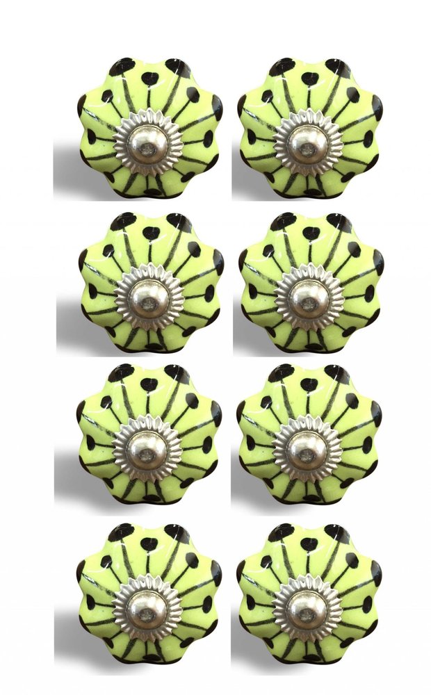 Set of Eight Lemon Black And Silver Botanical Ceramic Drawer Pull Knobs HomeRoots