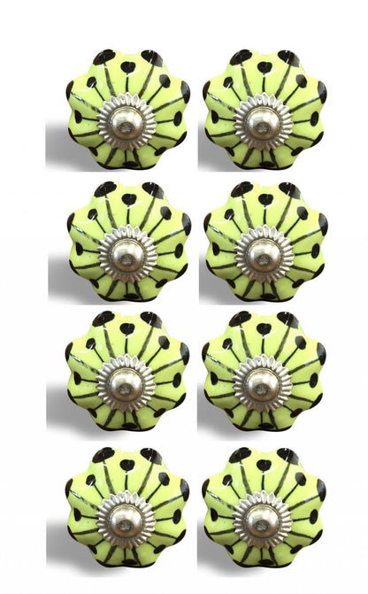Set of Eight Lemon Black And Silver Botanical Ceramic Drawer Pull Knobs HomeRoots