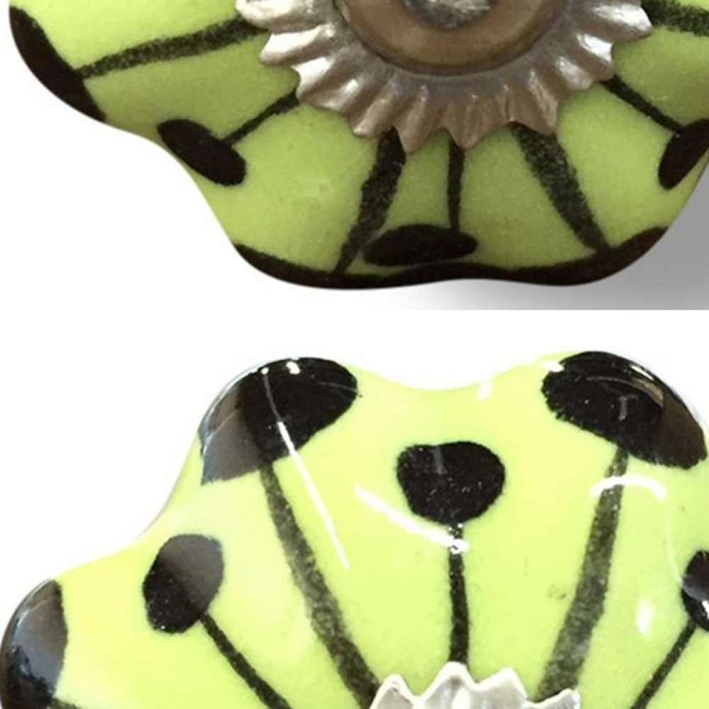Set of Eight Lemon Black And Silver Botanical Ceramic Drawer Pull Knobs HomeRoots