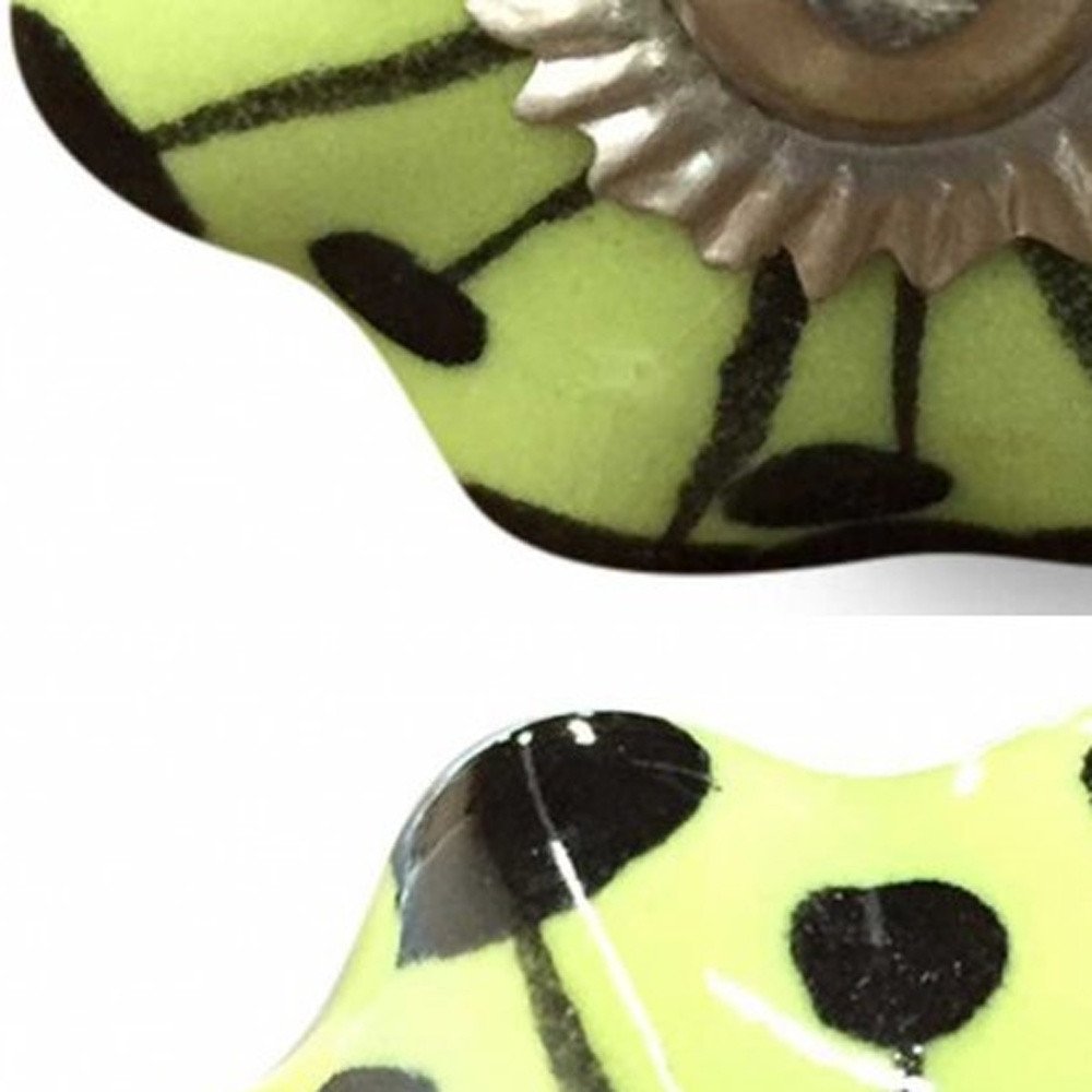 Set of Eight Lemon Black And Silver Botanical Ceramic Drawer Pull Knobs HomeRoots