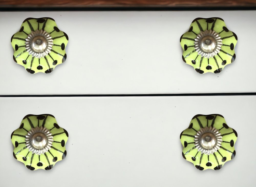 Set of Eight Lemon Black And Silver Botanical Ceramic Drawer Pull Knobs HomeRoots