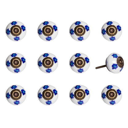 Set of Twelve Blue White And Turquoise Floral Ceramic Drawer Pull Knobs HomeRoots