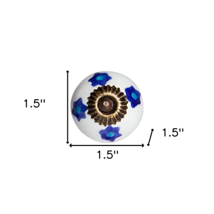 Set of Twelve Blue White And Turquoise Floral Ceramic Drawer Pull Knobs HomeRoots