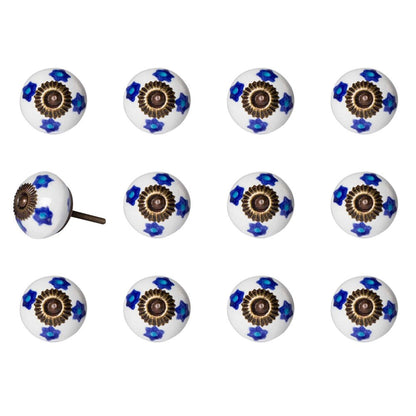 Set of Twelve Blue White And Turquoise Floral Ceramic Drawer Pull Knobs HomeRoots