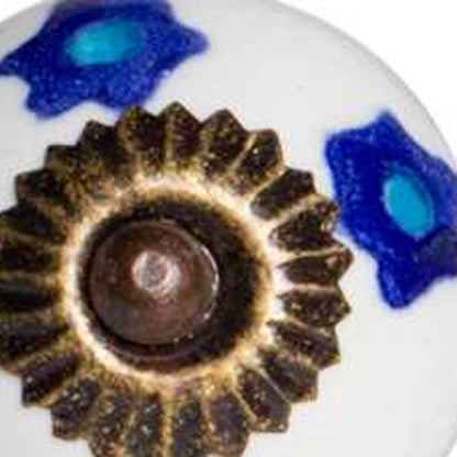 Set of Twelve Blue White And Turquoise Floral Ceramic Drawer Pull Knobs HomeRoots
