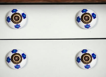Set of Twelve Blue White And Turquoise Floral Ceramic Drawer Pull Knobs HomeRoots