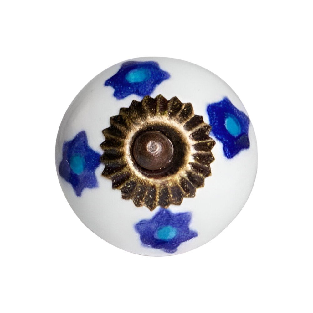 Set of Twelve Blue White And Turquoise Floral Ceramic Drawer Pull Knobs HomeRoots