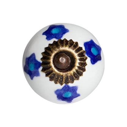 Set of Twelve Blue White And Turquoise Floral Ceramic Drawer Pull Knobs HomeRoots