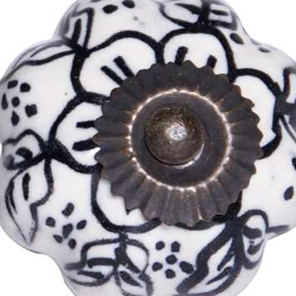 Set of Twelve Black And White Floral Ceramic Drawer Pull Knobs HomeRoots
