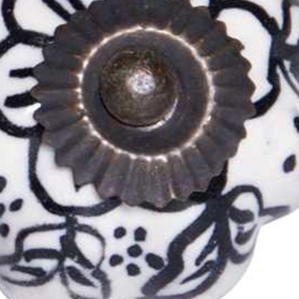 Set of Twelve Black And White Floral Ceramic Drawer Pull Knobs HomeRoots