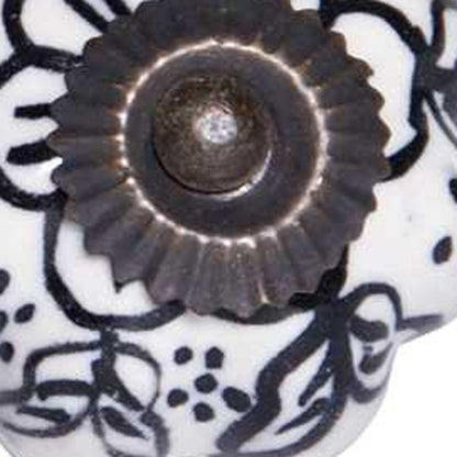 Set of Twelve Black And White Floral Ceramic Drawer Pull Knobs HomeRoots