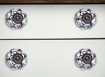 Set of Twelve Black And White Floral Ceramic Drawer Pull Knobs HomeRoots