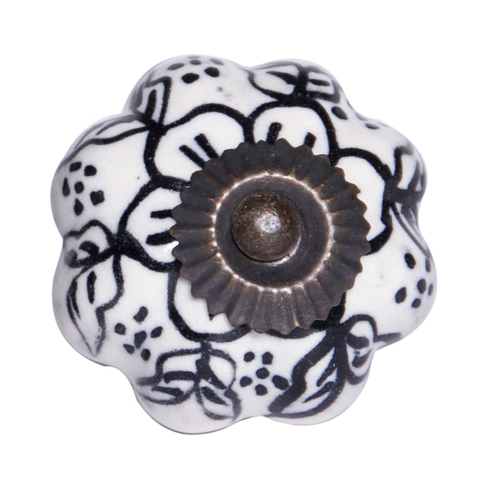Set of Twelve Black And White Floral Ceramic Drawer Pull Knobs HomeRoots