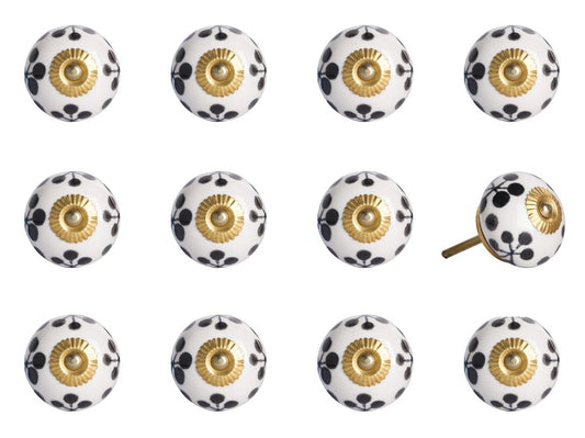 1.5" X 1.5" X 1.5" White Black And Yellow  Knobs 12 Pack HomeRoots