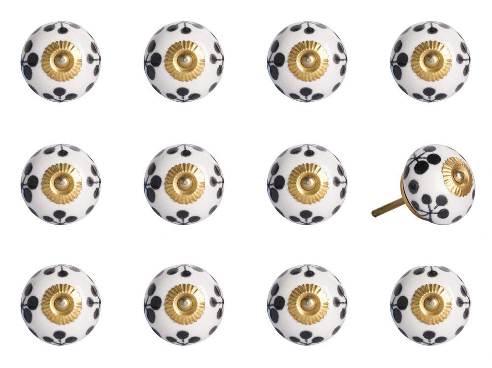 1.5" X 1.5" X 1.5" White Black And Yellow  Knobs 12 Pack HomeRoots