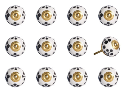 1.5" X 1.5" X 1.5" White Black And Yellow  Knobs 12 Pack HomeRoots