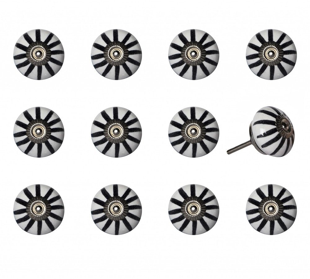 1.5" X 1.5" X 1.5" White Black And Silver  Knobs 12 Pack HomeRoots