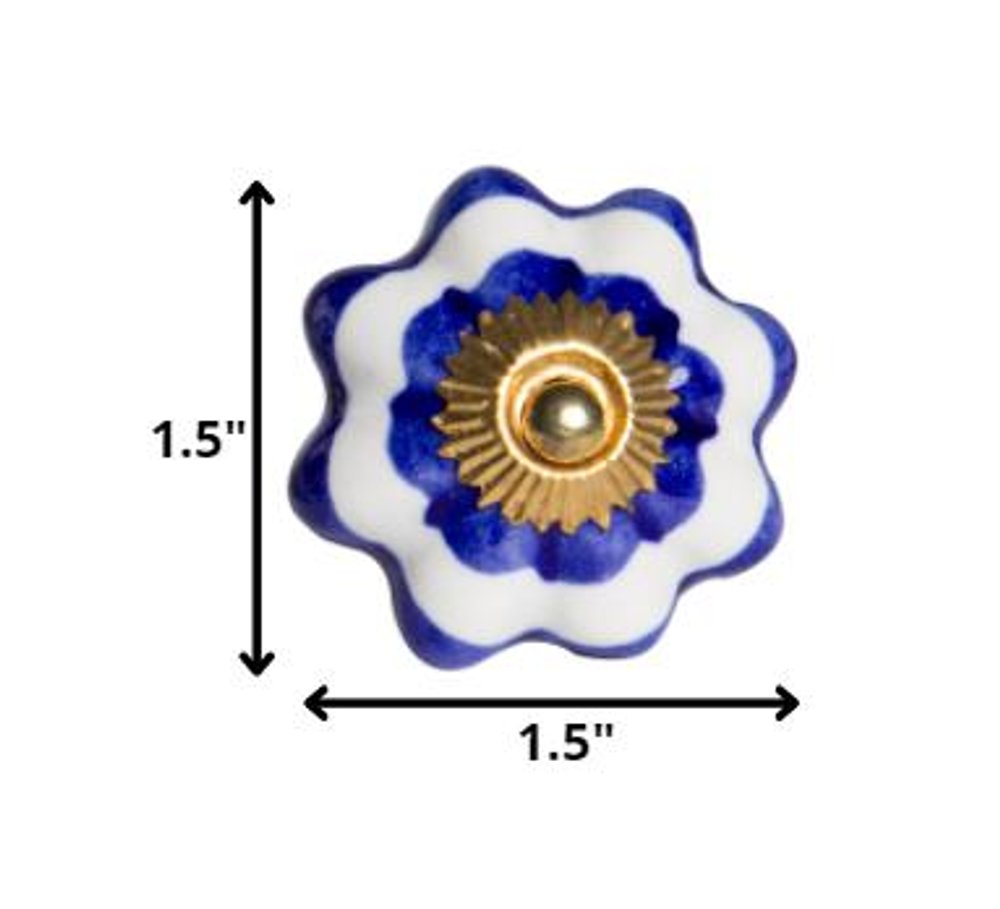 1.5" X 1.5" X 1.5" White Blue And Gold  Knobs 12 Pack HomeRoots