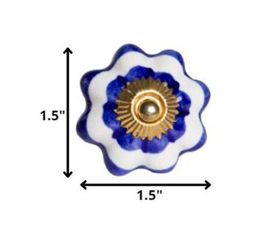 1.5" X 1.5" X 1.5" White Blue And Gold  Knobs 12 Pack HomeRoots