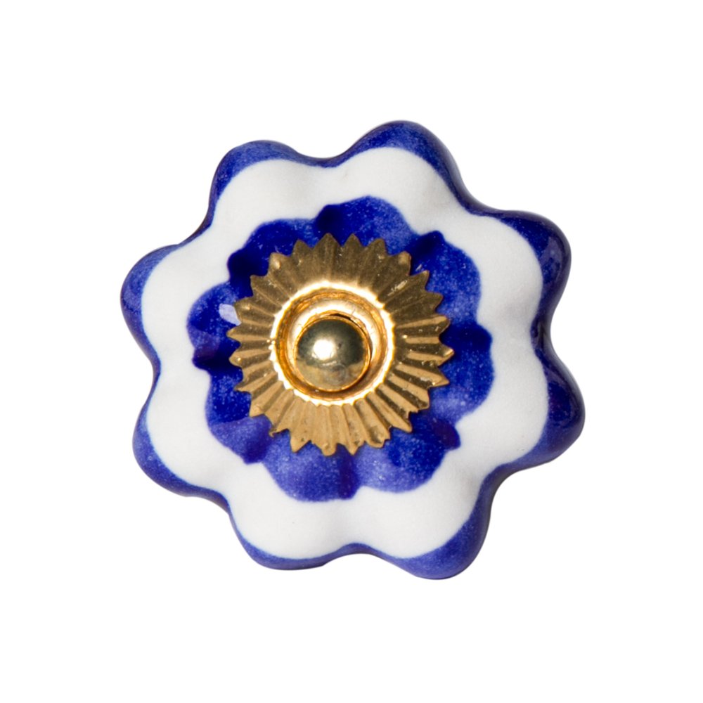 1.5" X 1.5" X 1.5" White Blue And Gold  Knobs 12 Pack HomeRoots