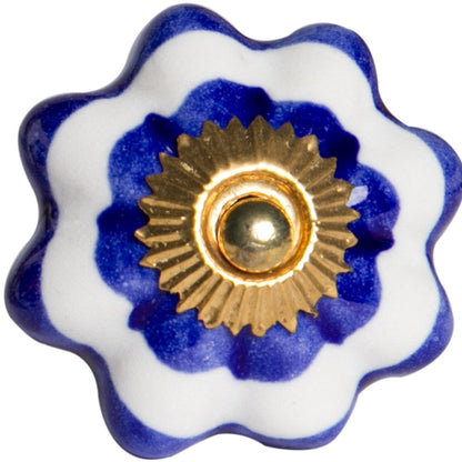 1.5" X 1.5" X 1.5" White Blue And Gold  Knobs 12 Pack HomeRoots