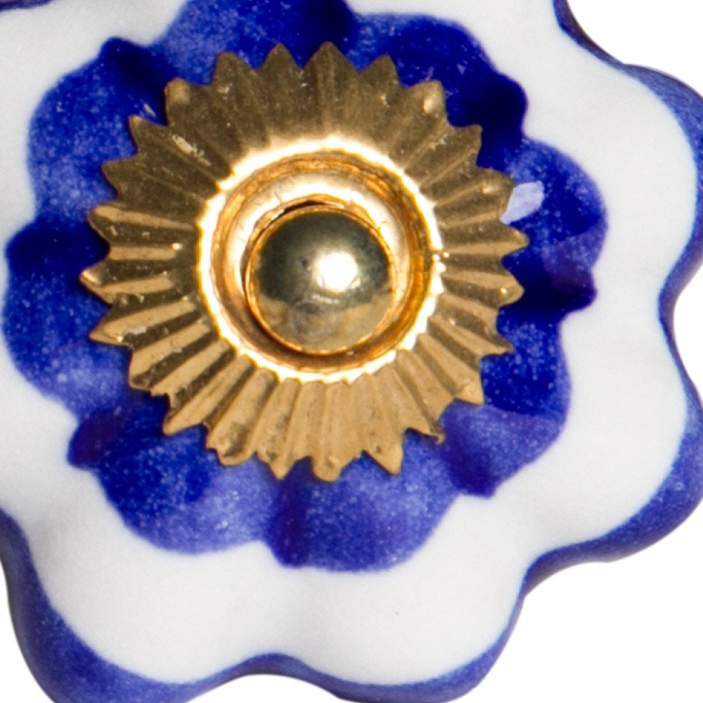 1.5" X 1.5" X 1.5" White Blue And Gold  Knobs 12 Pack HomeRoots