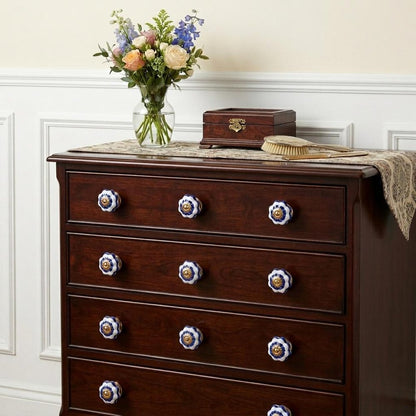 1.5" X 1.5" X 1.5" White Blue And Gold  Knobs 12 Pack HomeRoots