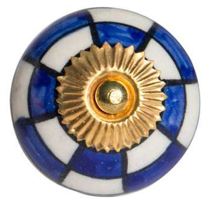 Set of Twelve Blue White And Gold Geometric Ceramic Drawer Pull Knobs HomeRoots