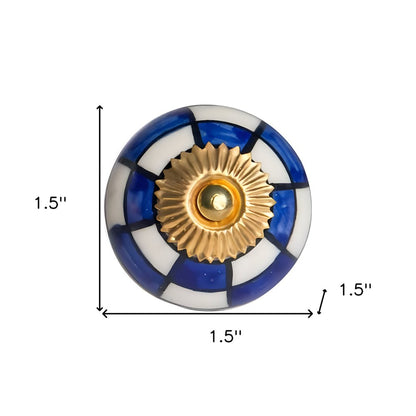 Set of Twelve Blue White And Gold Geometric Ceramic Drawer Pull Knobs HomeRoots