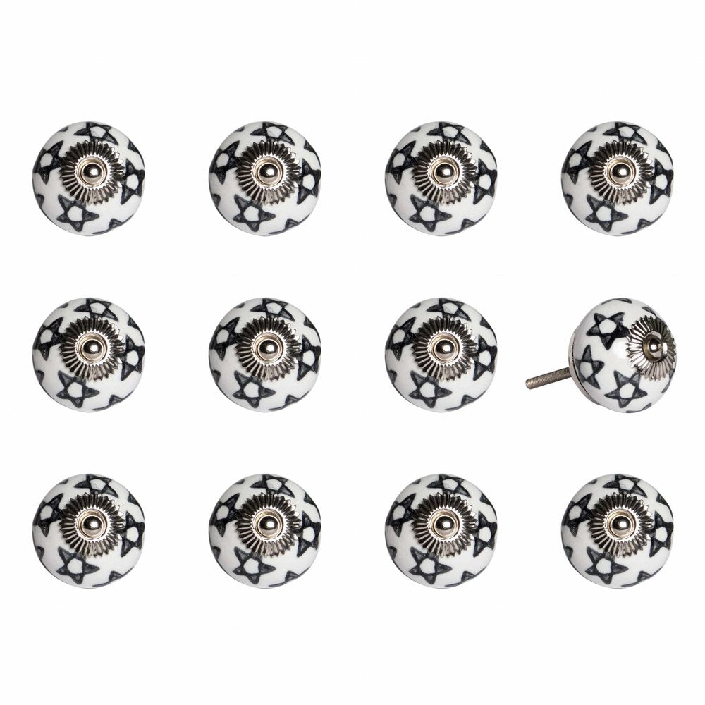 Set of Twelve White Teal And Gold Geometric Ceramic Drawer Pull Knobs HomeRoots