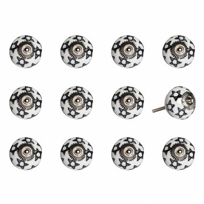 Set of Twelve White Teal And Gold Geometric Ceramic Drawer Pull Knobs HomeRoots