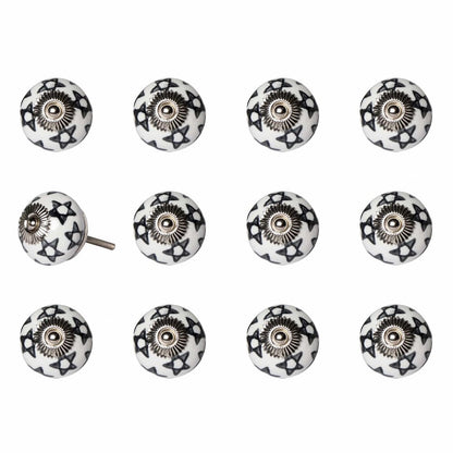 Set of Twelve White Teal And Gold Geometric Ceramic Drawer Pull Knobs HomeRoots