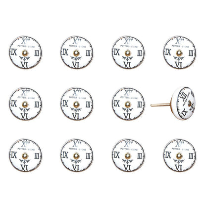 Set of Twelve Black White And Gold Clock Face Ceramic Drawer Pull Knobs HomeRoots