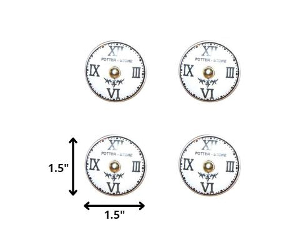 Set of Twelve Black White And Gold Clock Face Ceramic Drawer Pull Knobs HomeRoots