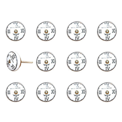 Set of Twelve Black White And Gold Clock Face Ceramic Drawer Pull Knobs HomeRoots