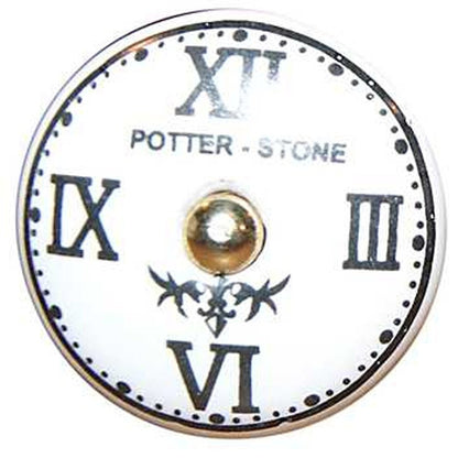 Set of Twelve Black White And Gold Clock Face Ceramic Drawer Pull Knobs HomeRoots