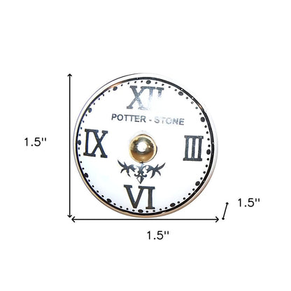Set of Twelve Black White And Gold Clock Face Ceramic Drawer Pull Knobs HomeRoots
