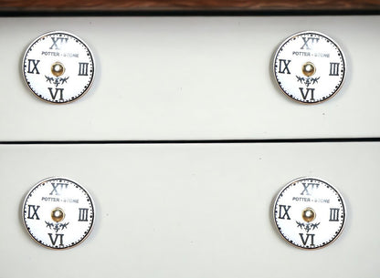 Set of Twelve Black White And Gold Clock Face Ceramic Drawer Pull Knobs HomeRoots