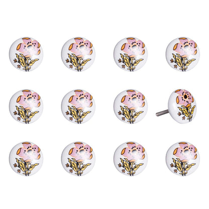 Set of Twelve Pink And White Floral Ceramic Drawer Pull Knobs HomeRoots